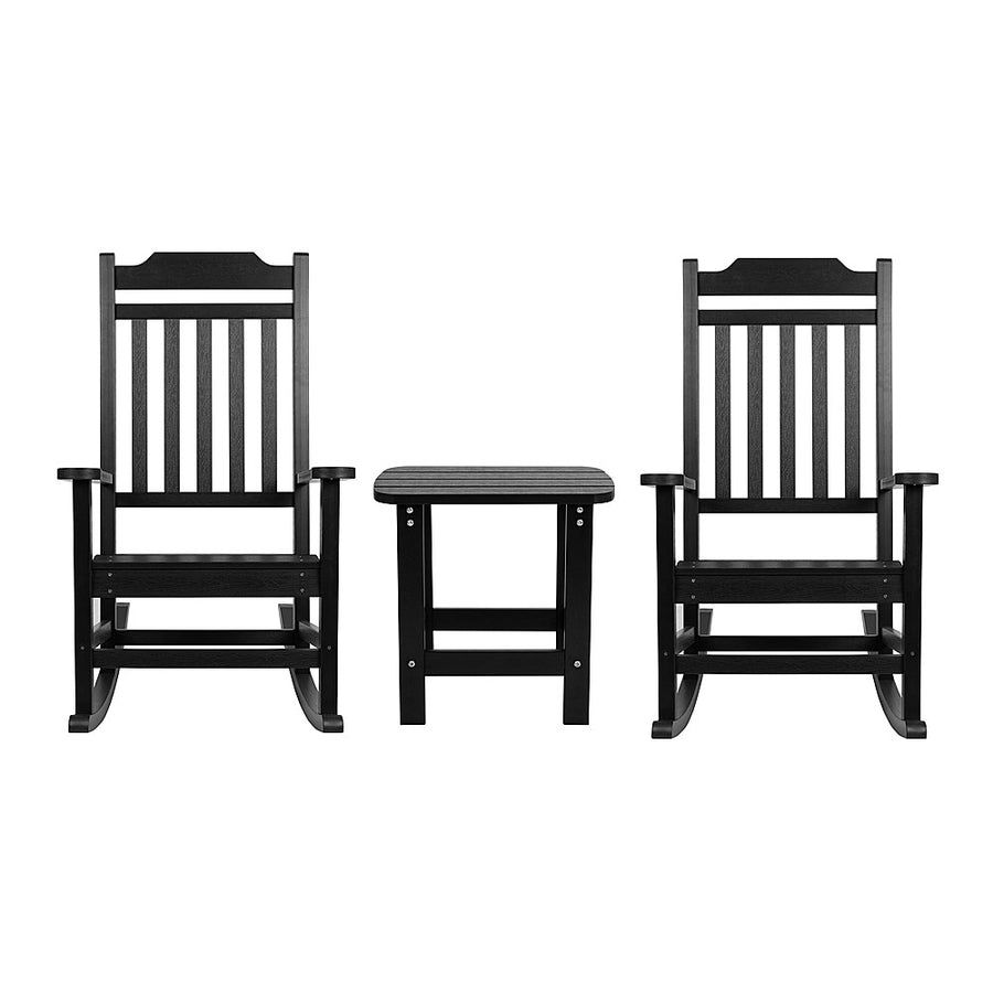 Flash Furniture - Winston Set of 2 Indoor/Outdoor Poly Resin Rocking Chairs with Side Table in - Black_0