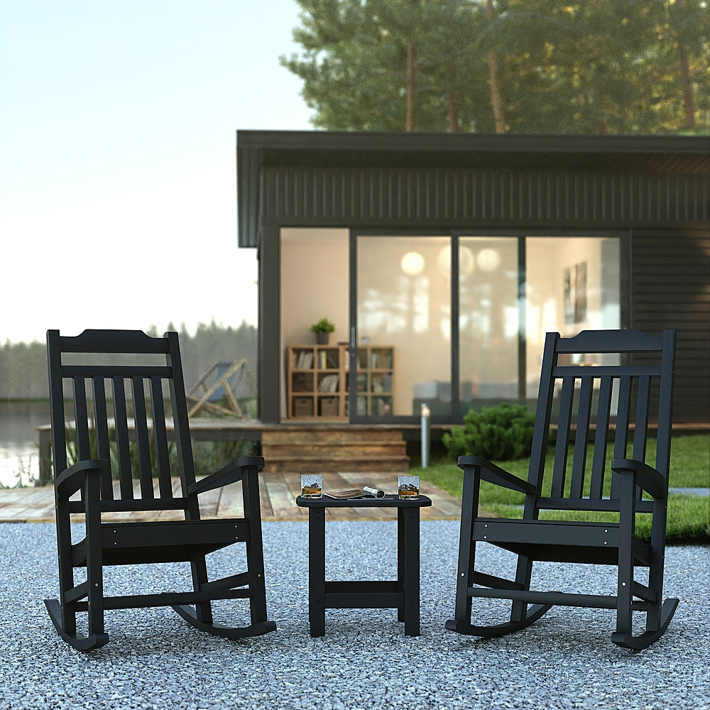 Flash Furniture - Winston Set of 2 Indoor/Outdoor Poly Resin Rocking Chairs with Side Table in - Black_7