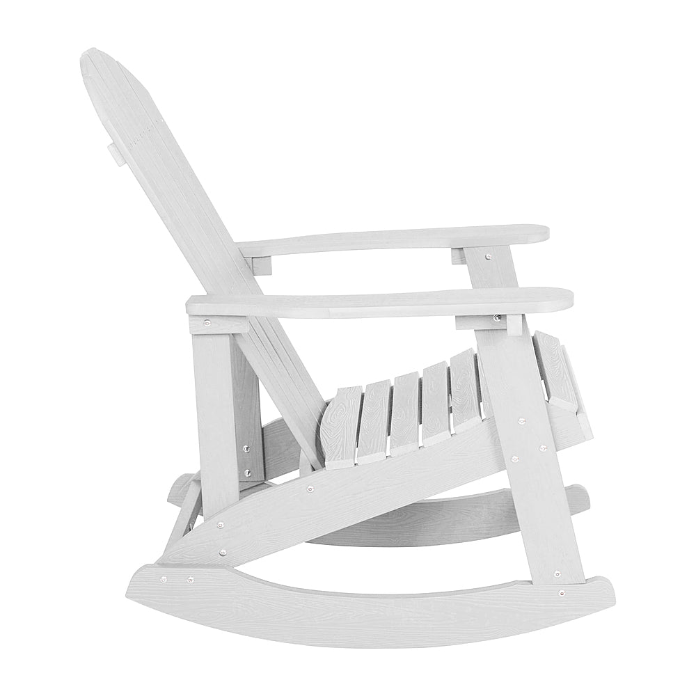 Flash Furniture - Savannah Set of 2 Poly Resin Adirondack Rocking Chairs in White & 22" Round Fire Pit - White_1