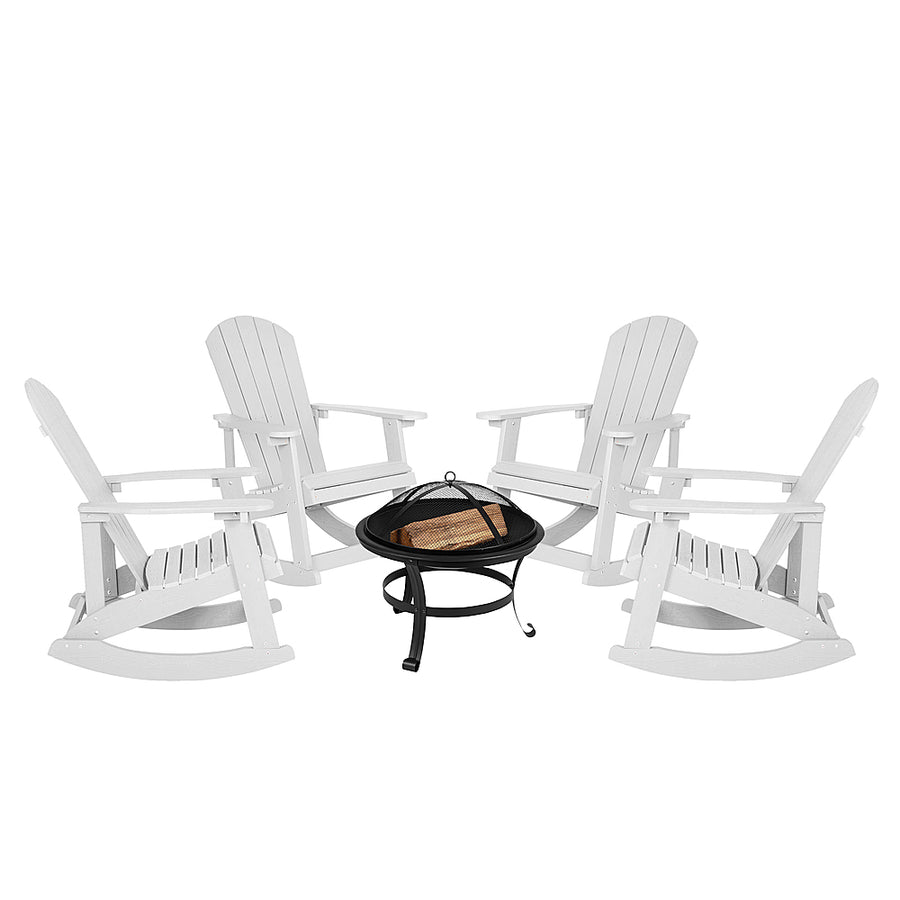 Flash Furniture - Savannah Rocking Patio Chairs and Fire Pit - White_0