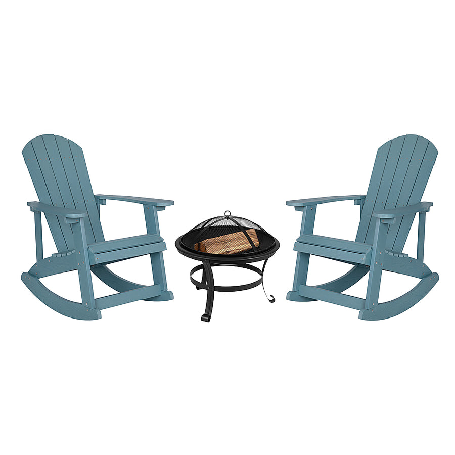 Flash Furniture - Savannah Rocking Patio Chairs and Fire Pit - Sea Foam_0