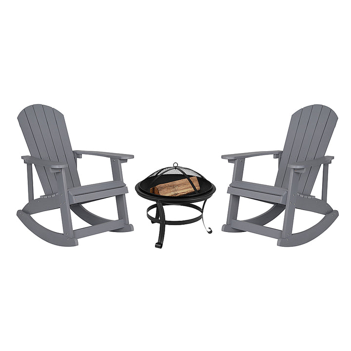 Flash Furniture - Savannah Rocking Patio Chairs and Fire Pit - Gray_0