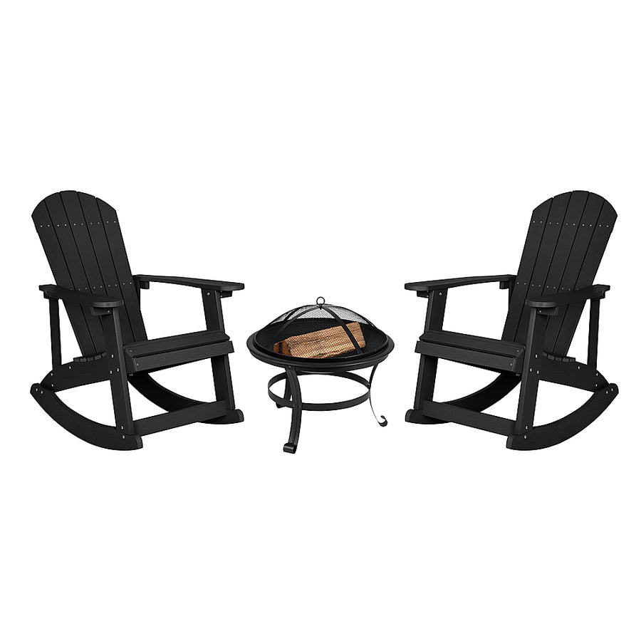 Flash Furniture - Savannah Rocking Patio Chairs and Fire Pit - Black_0