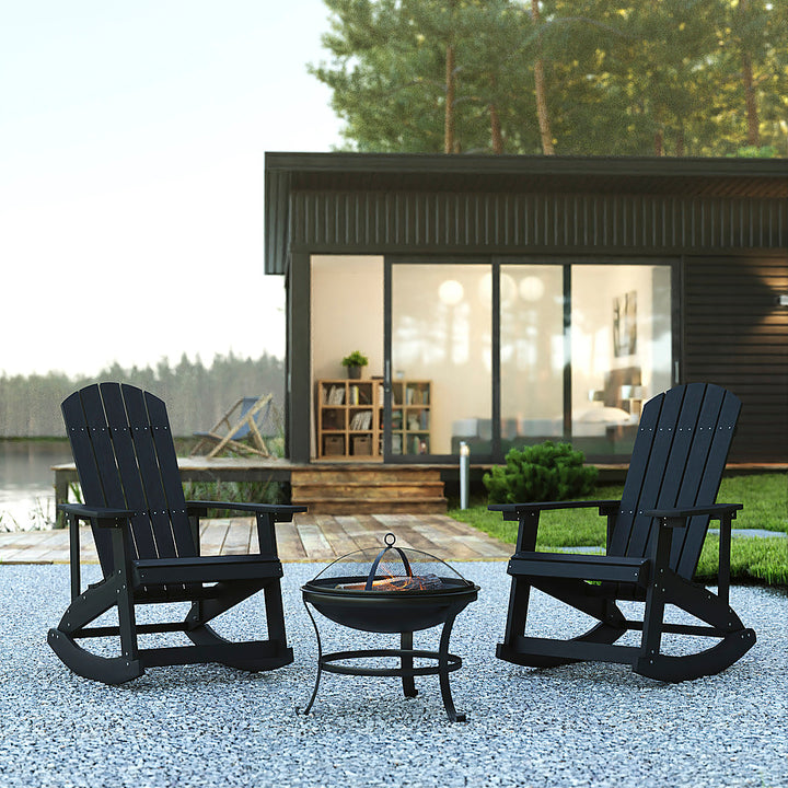 Flash Furniture - Savannah Rocking Patio Chairs and Fire Pit - Black_6