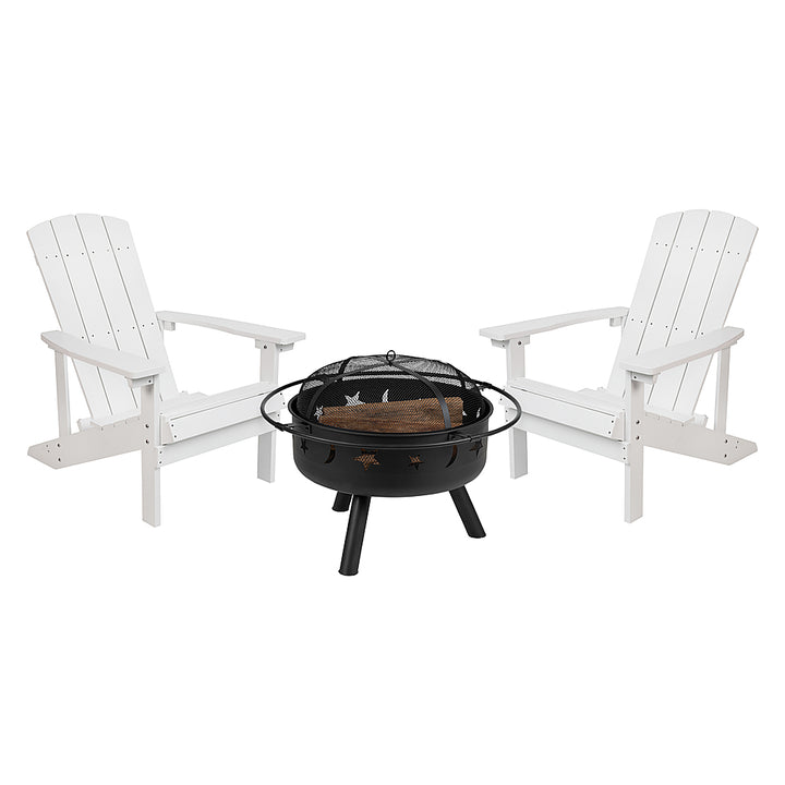 Flash Furniture - Charlestown Adirondack Chairs and Fire Pit - White_0