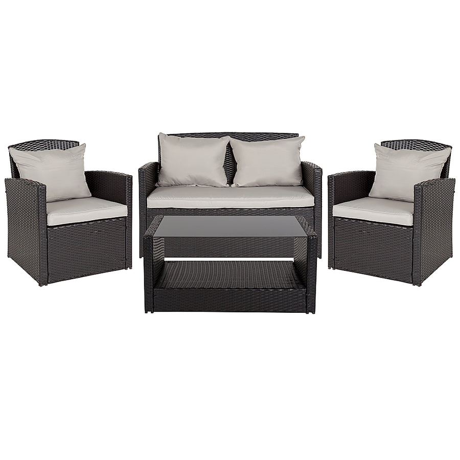 Flash Furniture - Aransas Outdoor Rectangle Contemporary Metal 4 Piece Patio Set - Black_0