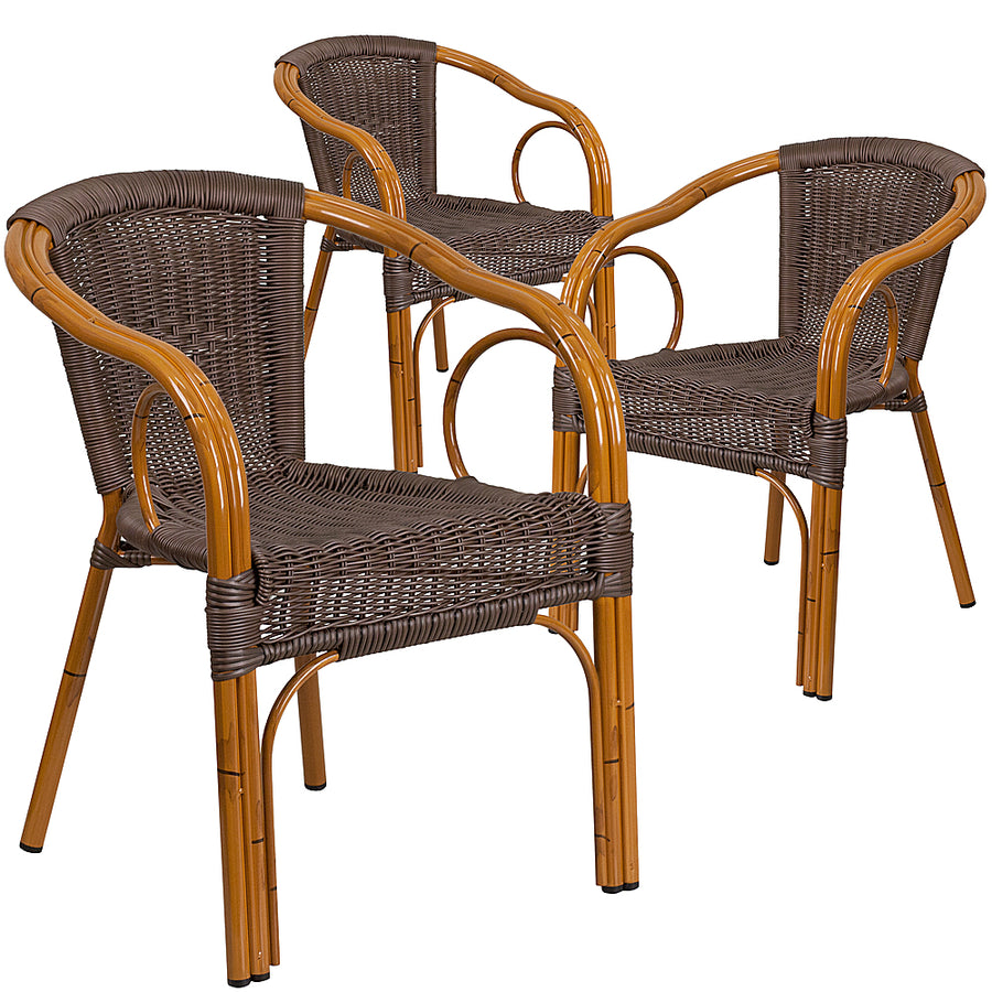 Flash Furniture - Lila Patio Chair (set of 3) - Dark Brown Rattan/Red Bamboo-Aluminum Frame_0