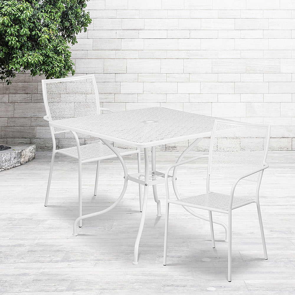 Flash Furniture - Oia Outdoor Square Contemporary Metal 3 Piece Patio Set - White_1
