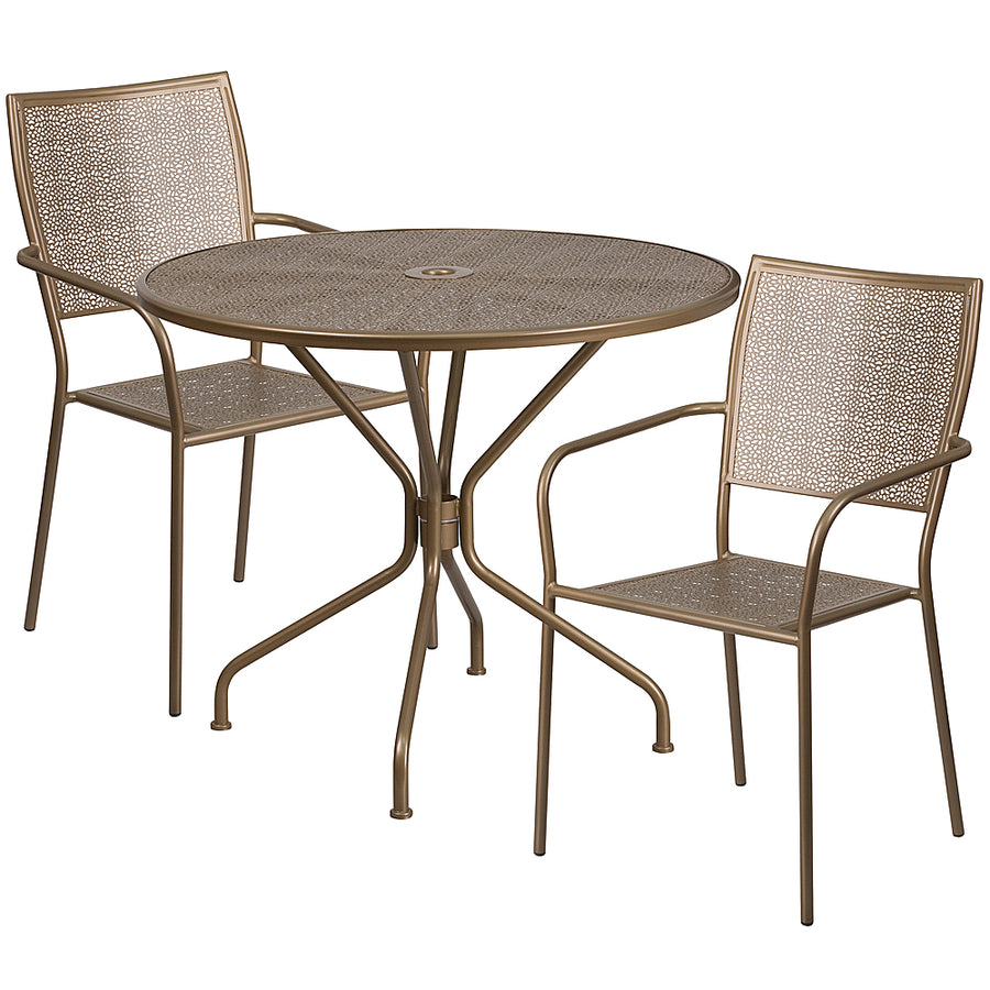 Flash Furniture - Oia Outdoor Round Contemporary Metal 3 Piece Patio Set - Gold_0