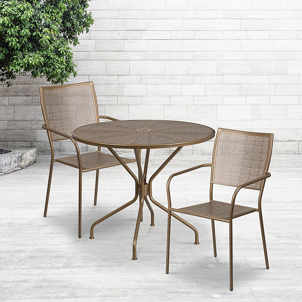 Flash Furniture - Oia Outdoor Round Contemporary Metal 3 Piece Patio Set - Gold_1