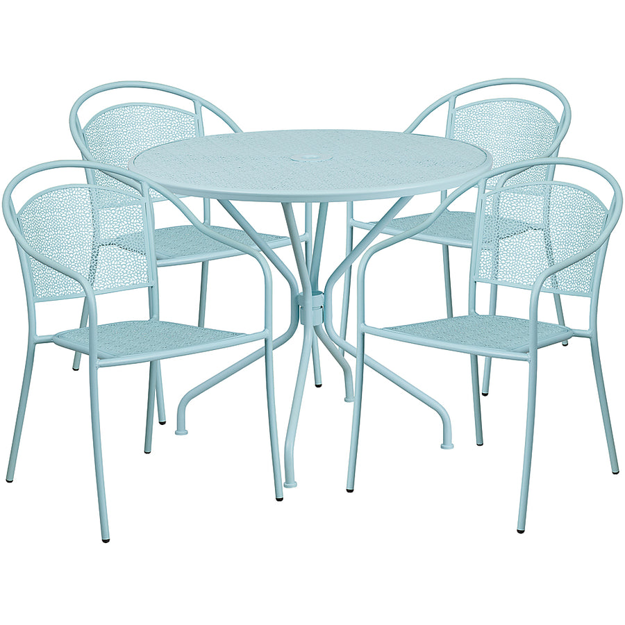 Flash Furniture - Oia Outdoor Round Contemporary Metal 5 Piece Patio Set - Sky Blue_0