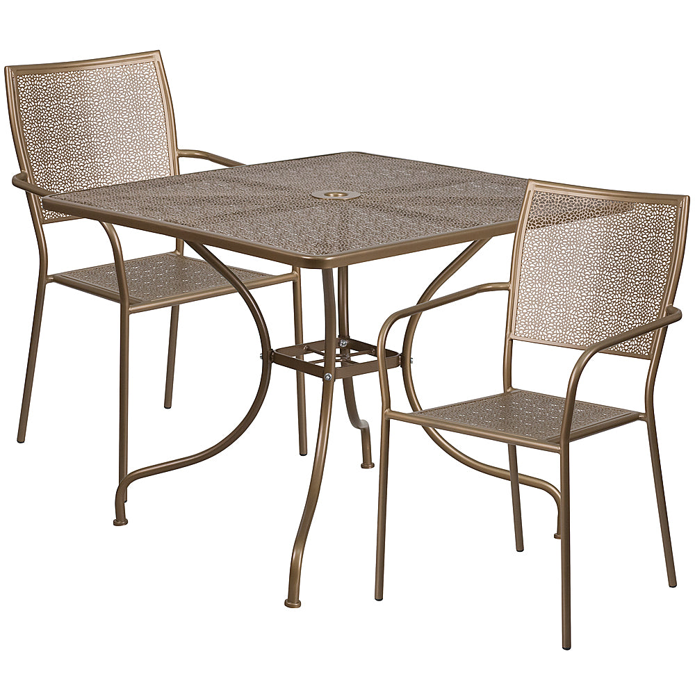 Flash Furniture - Oia Outdoor Square Contemporary Metal 3 Piece Patio Set - Gold_0