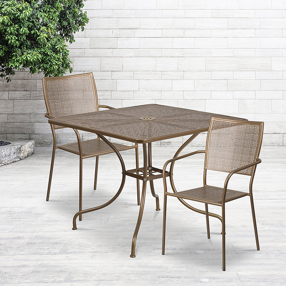 Flash Furniture - Oia Outdoor Square Contemporary Metal 3 Piece Patio Set - Gold_1