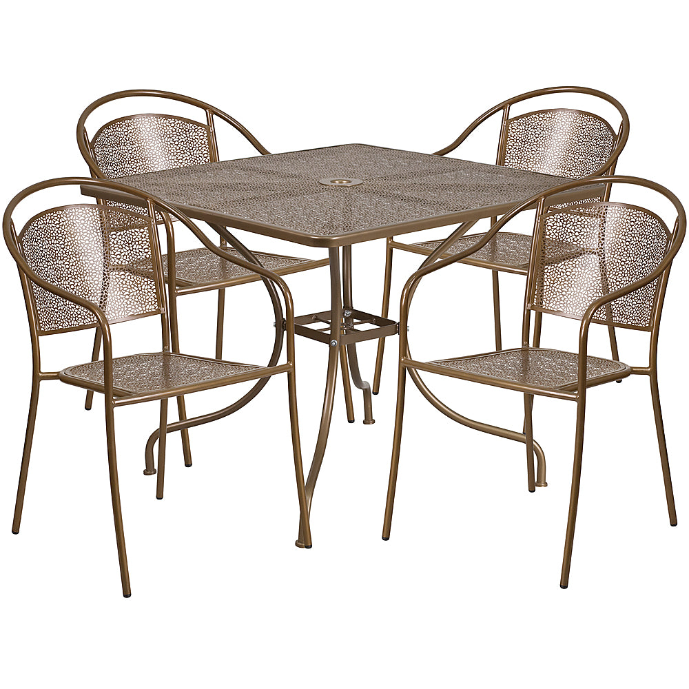Flash Furniture - Oia Outdoor Square Contemporary Metal 5 Piece Patio Set - Gold_0