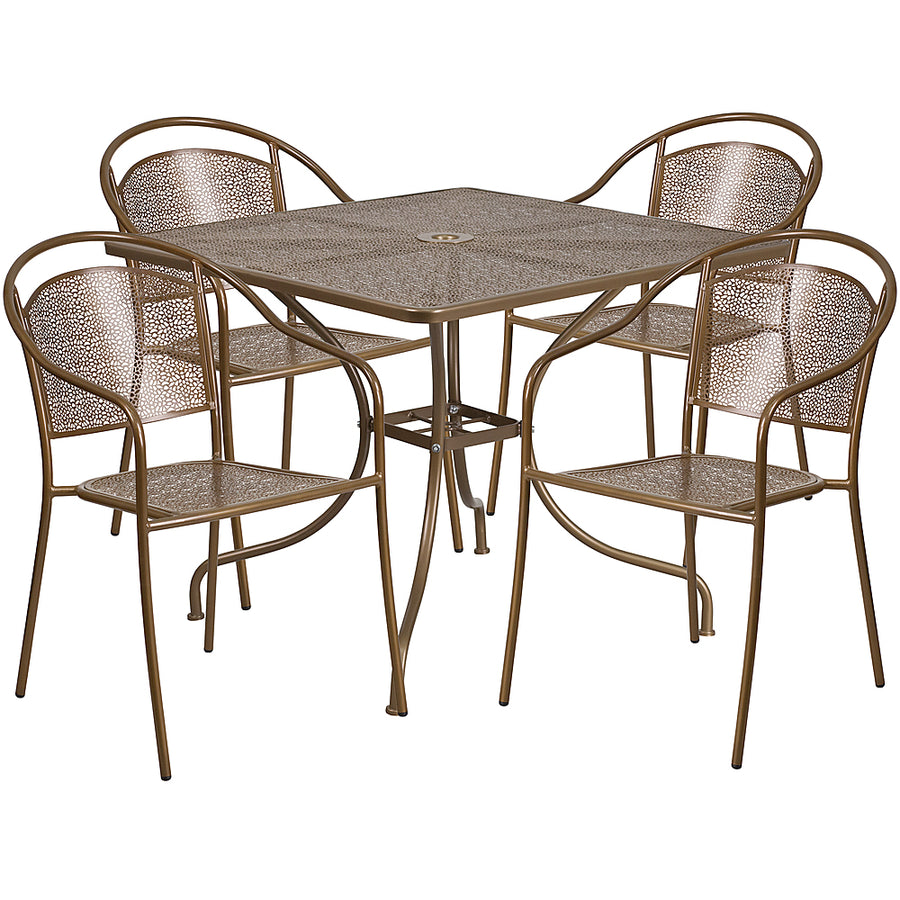 Flash Furniture - Oia Outdoor Square Contemporary Metal 5 Piece Patio Set - Gold_0