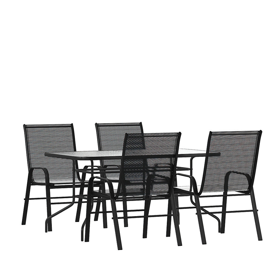 Flash Furniture - Brazos Outdoor Rectangle Contemporary  5 Piece Patio Set - Black_0