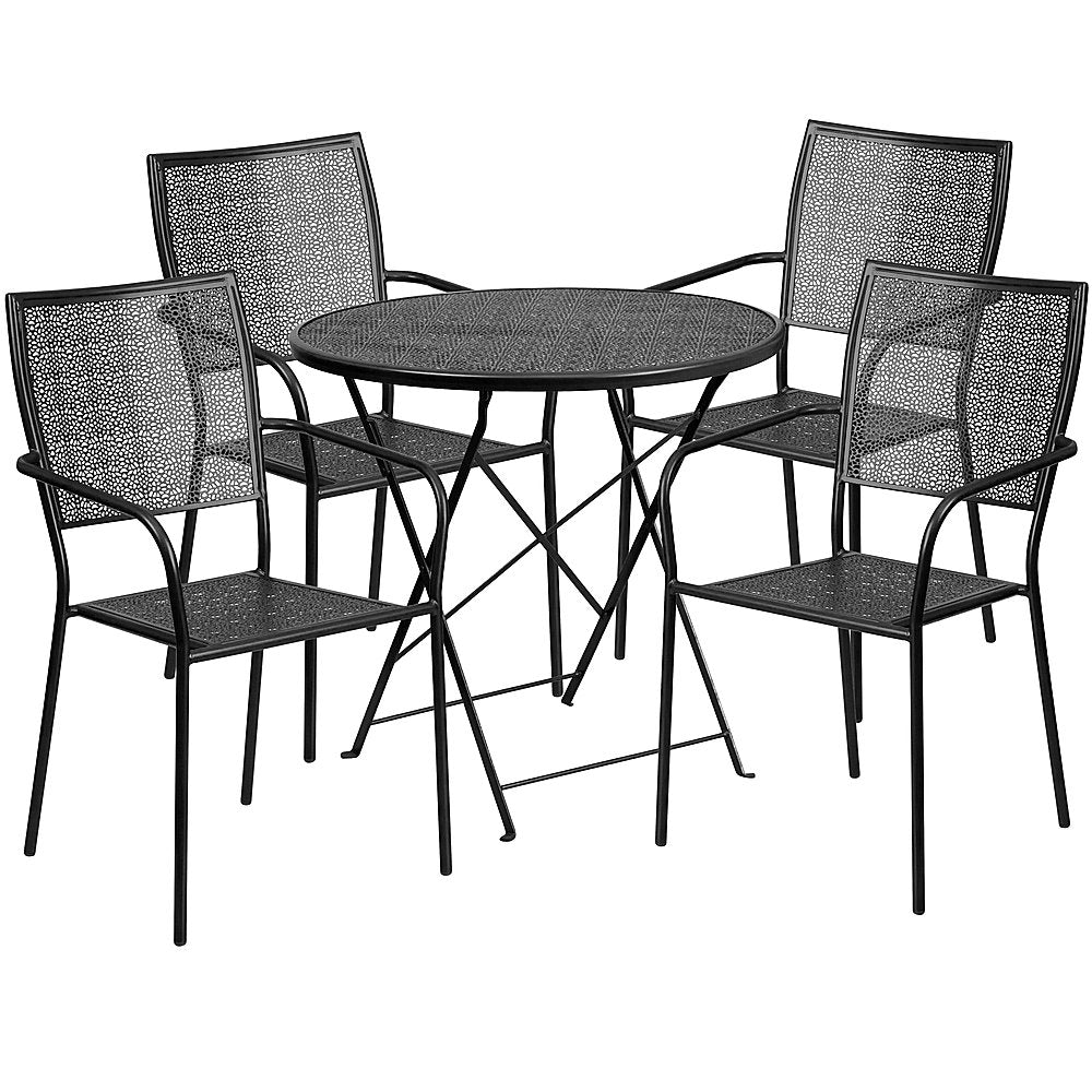 Flash Furniture - Oia Outdoor Round Contemporary Metal 5 Piece Patio Set - Black_0