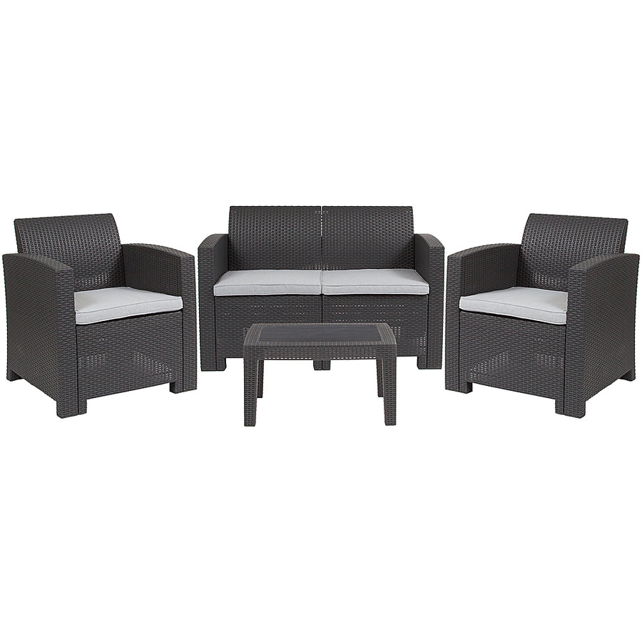 Flash Furniture - Seneca Outdoor Rectangle Contemporary Resin 4 Piece Patio Set - Dark Gray_0