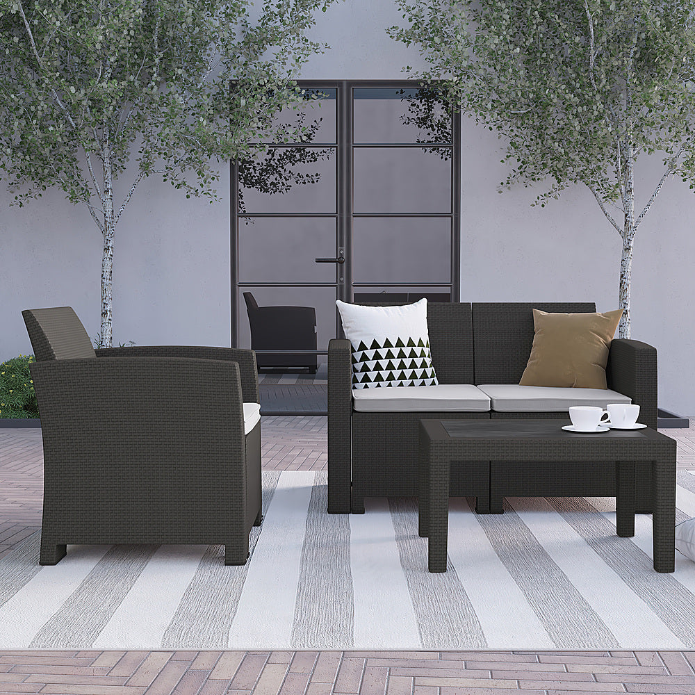 Flash Furniture - Seneca Outdoor Rectangle Contemporary Resin 4 Piece Patio Set - Dark Gray_1