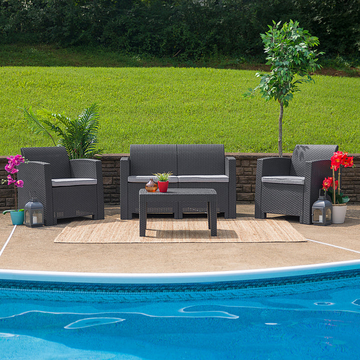 Flash Furniture - Seneca Outdoor Rectangle Contemporary Resin 4 Piece Patio Set - Dark Gray_2