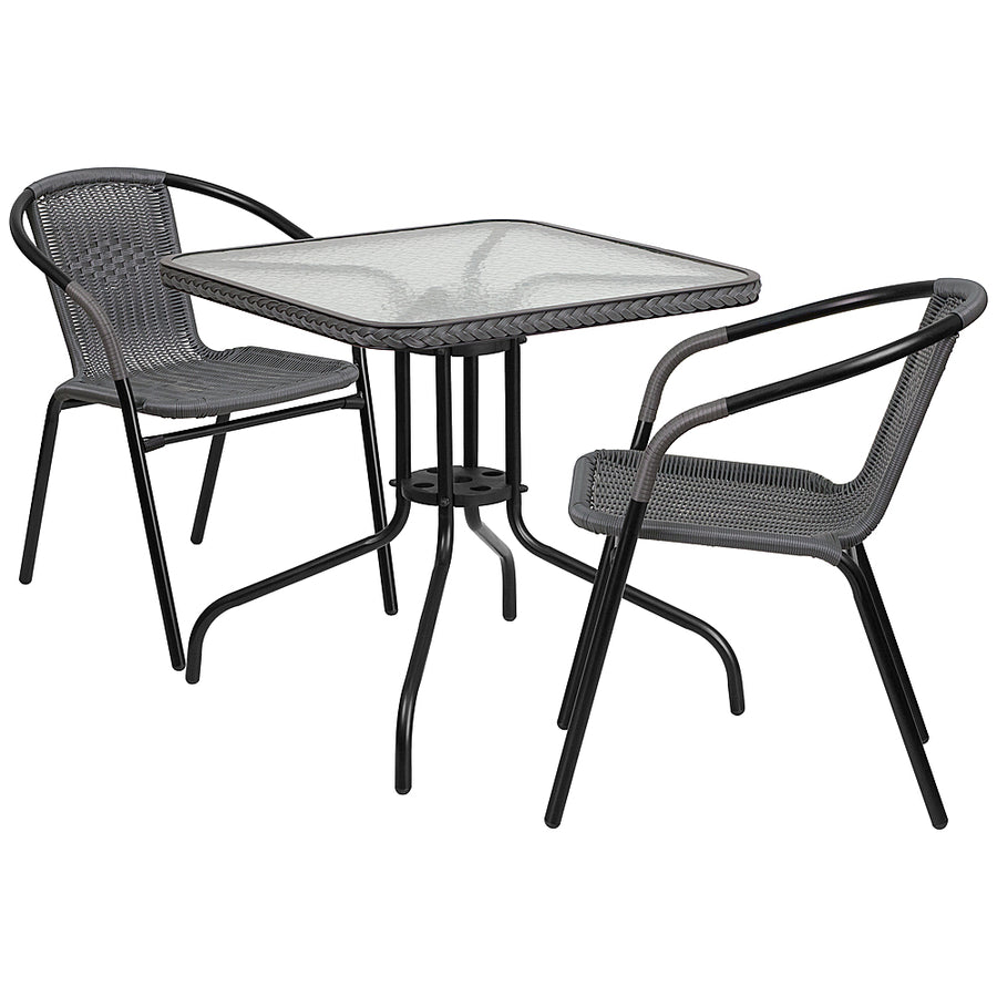 Flash Furniture - Lila Outdoor Square Contemporary Metal 3 Piece Patio Set - Clear Top/Gray Rattan_0