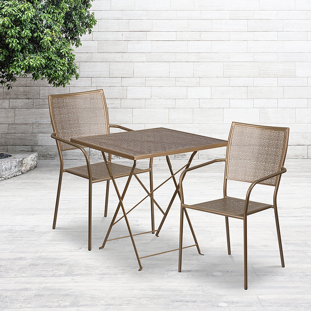 Flash Furniture - Oia Outdoor Square Contemporary Metal 3 Piece Patio Set - Gold_1