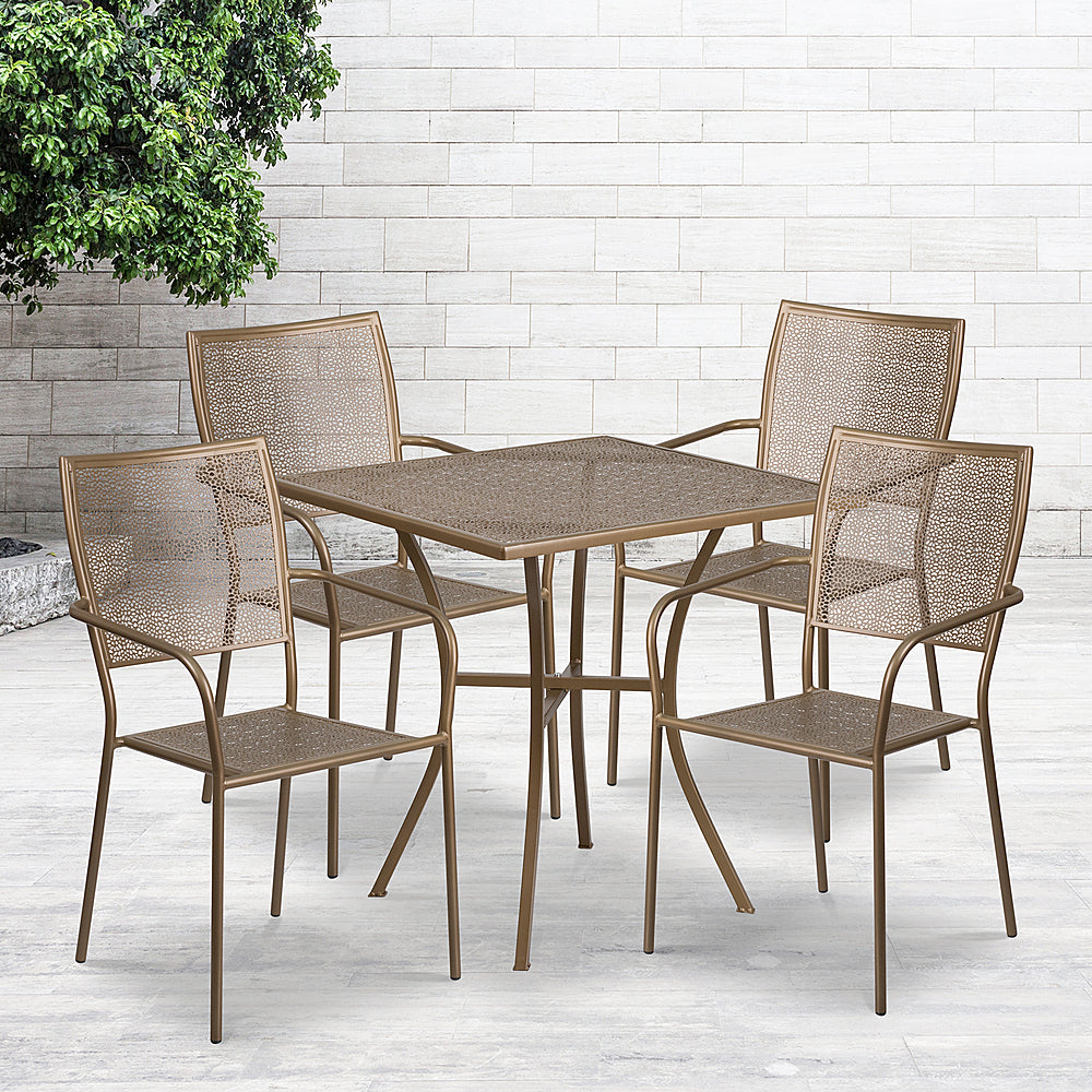 Flash Furniture - Oia Outdoor Square Contemporary Metal 5 Piece Patio Set - Gold_1