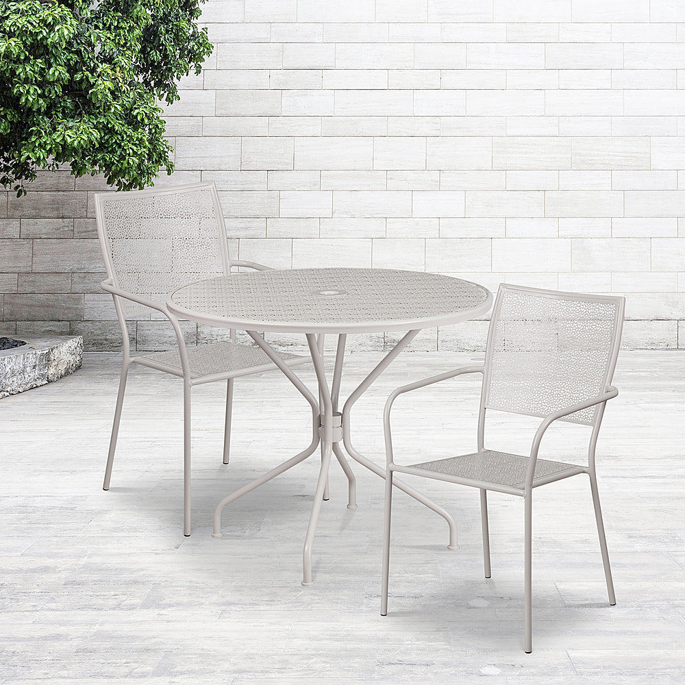 Flash Furniture - Oia Outdoor Round Contemporary Metal 3 Piece Patio Set - Light Gray_1
