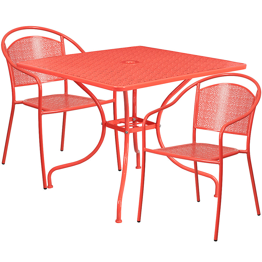 Flash Furniture - Oia Outdoor Square Contemporary Metal 3 Piece Patio Set - Coral_0