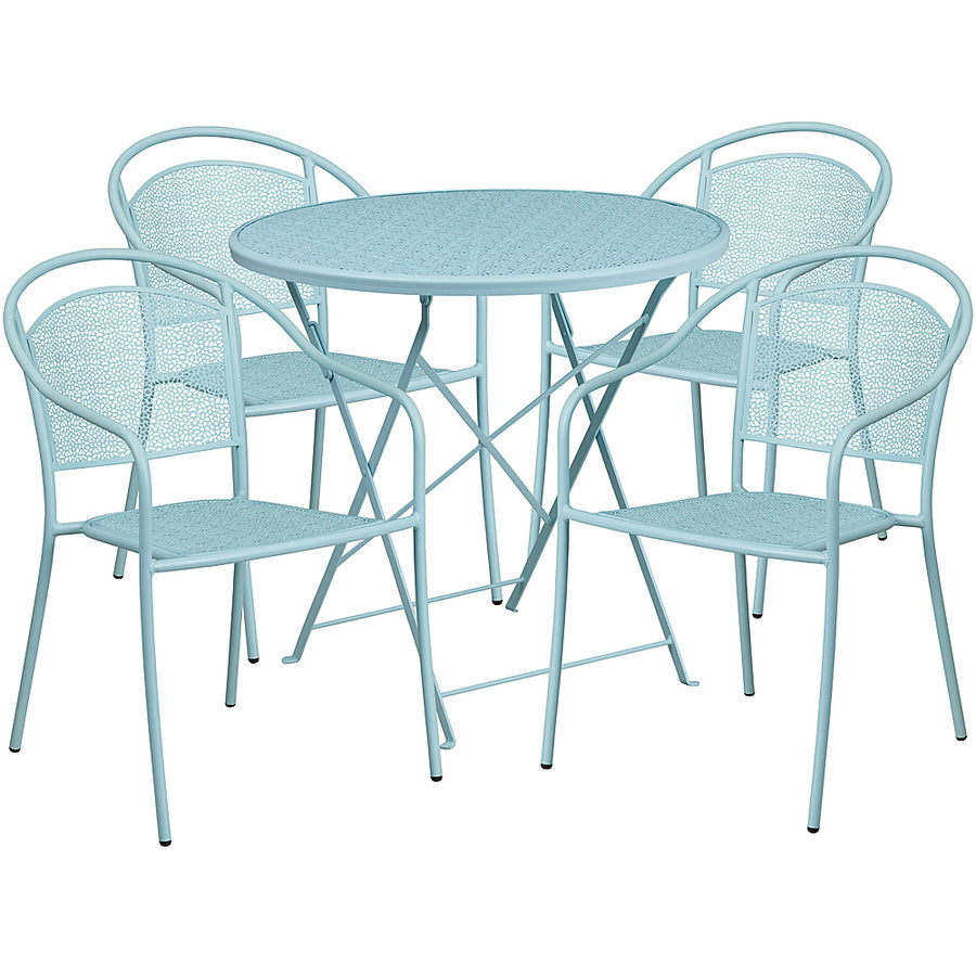 Flash Furniture - Oia Outdoor Round Contemporary Metal 5 Piece Patio Set - Sky Blue_0