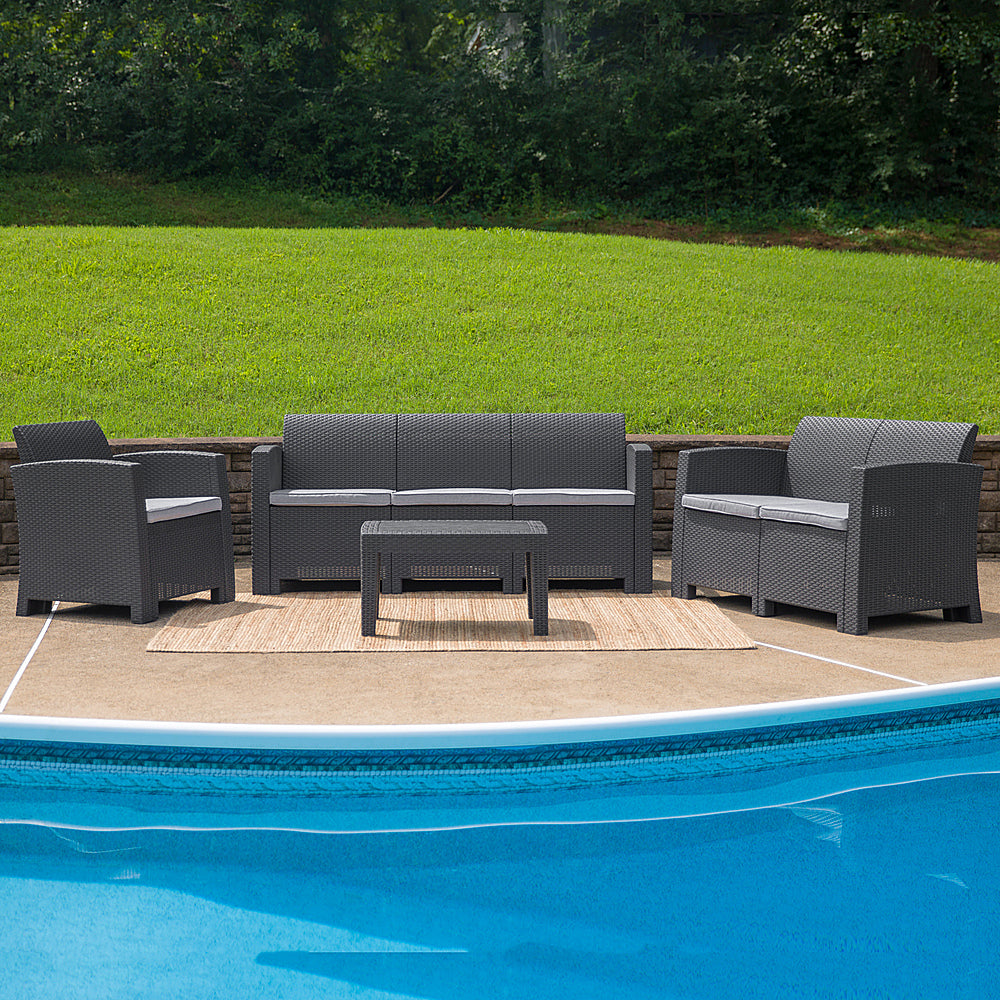 Flash Furniture - Seneca Outdoor  Contemporary Resin 4 Piece Patio Set - Dark Gray_1