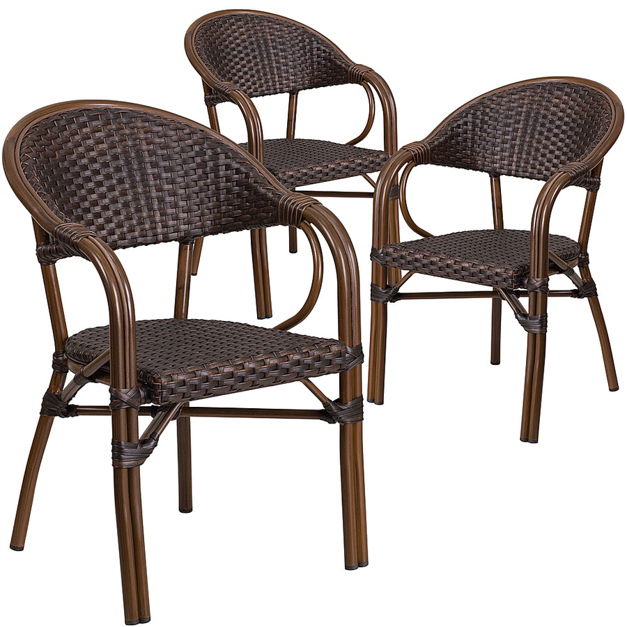 Flash Furniture - Lila Patio Chair (set of 3) - Bark Brown Rattan/Red Bamboo-Aluminum Frame_0