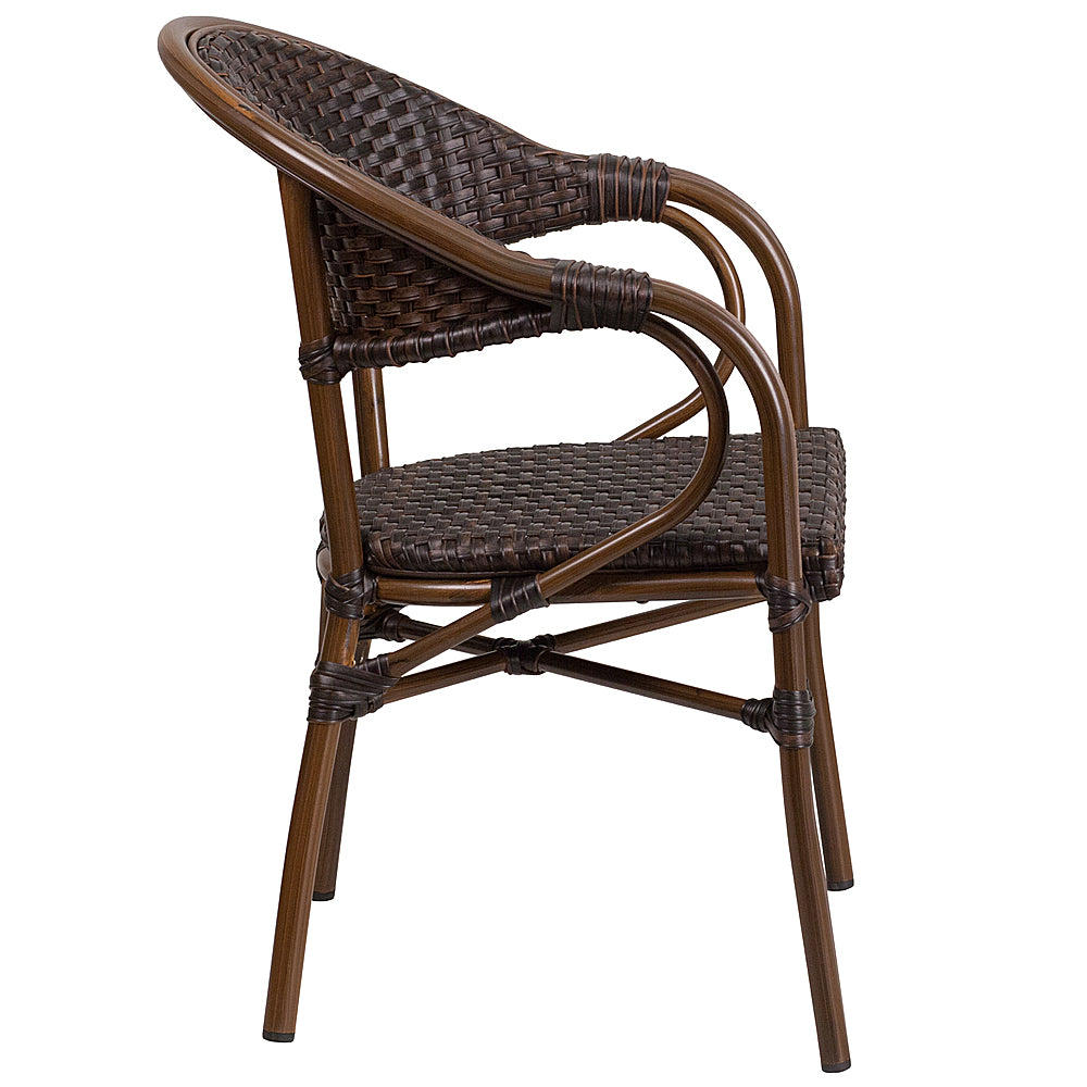 Flash Furniture - Lila Patio Chair (set of 3) - Bark Brown Rattan/Red Bamboo-Aluminum Frame_1