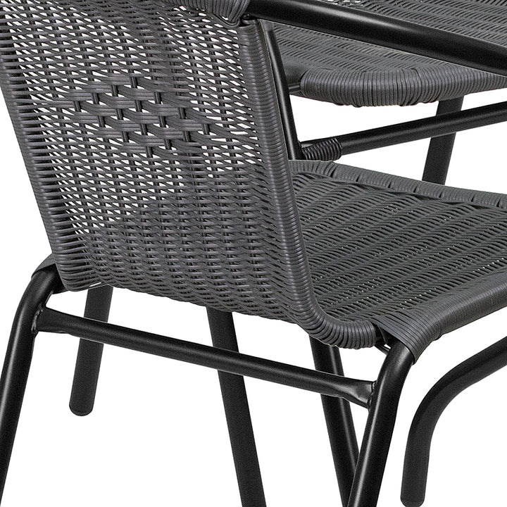 Flash Furniture - Lila Outdoor Round Contemporary Metal 5 Piece Patio Set - Clear Top/Gray Rattan_4