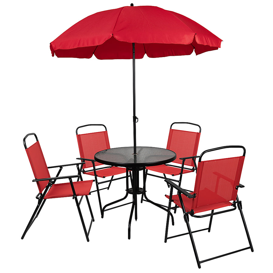 Flash Furniture - Nantucket Outdoor Round Contemporary Metal 6 Piece Patio Set - Red_0