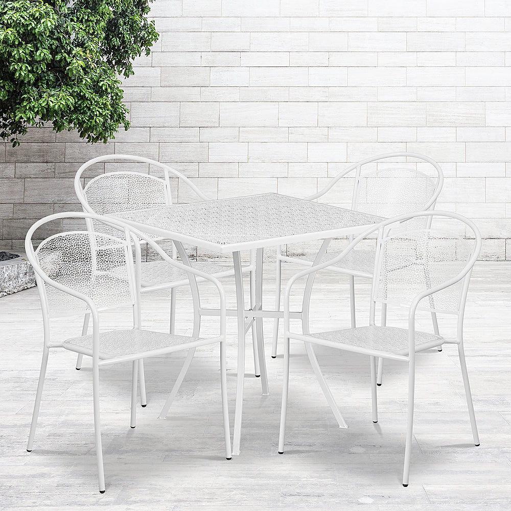 Flash Furniture - Oia Outdoor Square Contemporary Metal 5 Piece Patio Set - White_1
