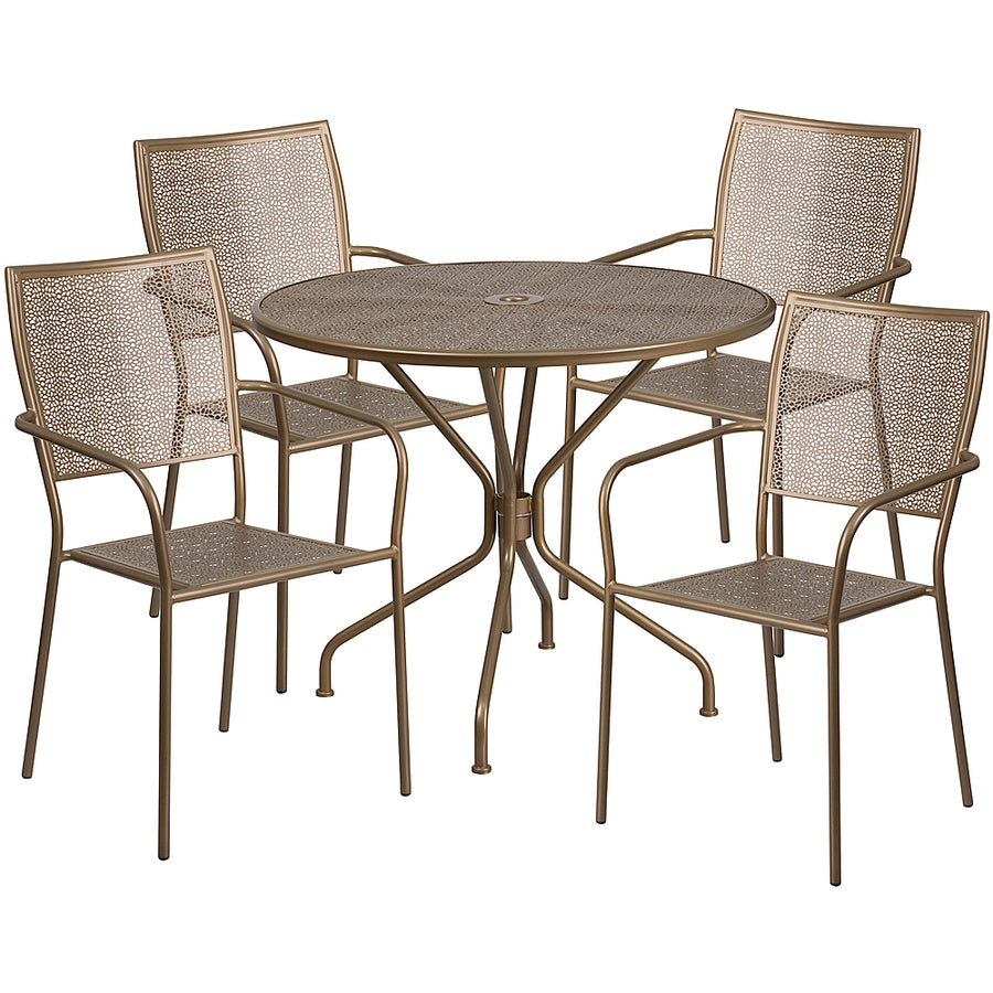 Flash Furniture - Oia Outdoor Round Contemporary Metal 5 Piece Patio Set - Gold_0