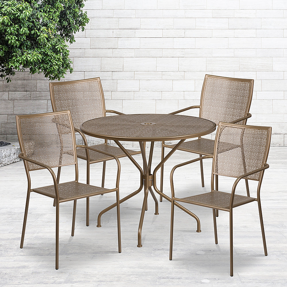 Flash Furniture - Oia Outdoor Round Contemporary Metal 5 Piece Patio Set - Gold_1