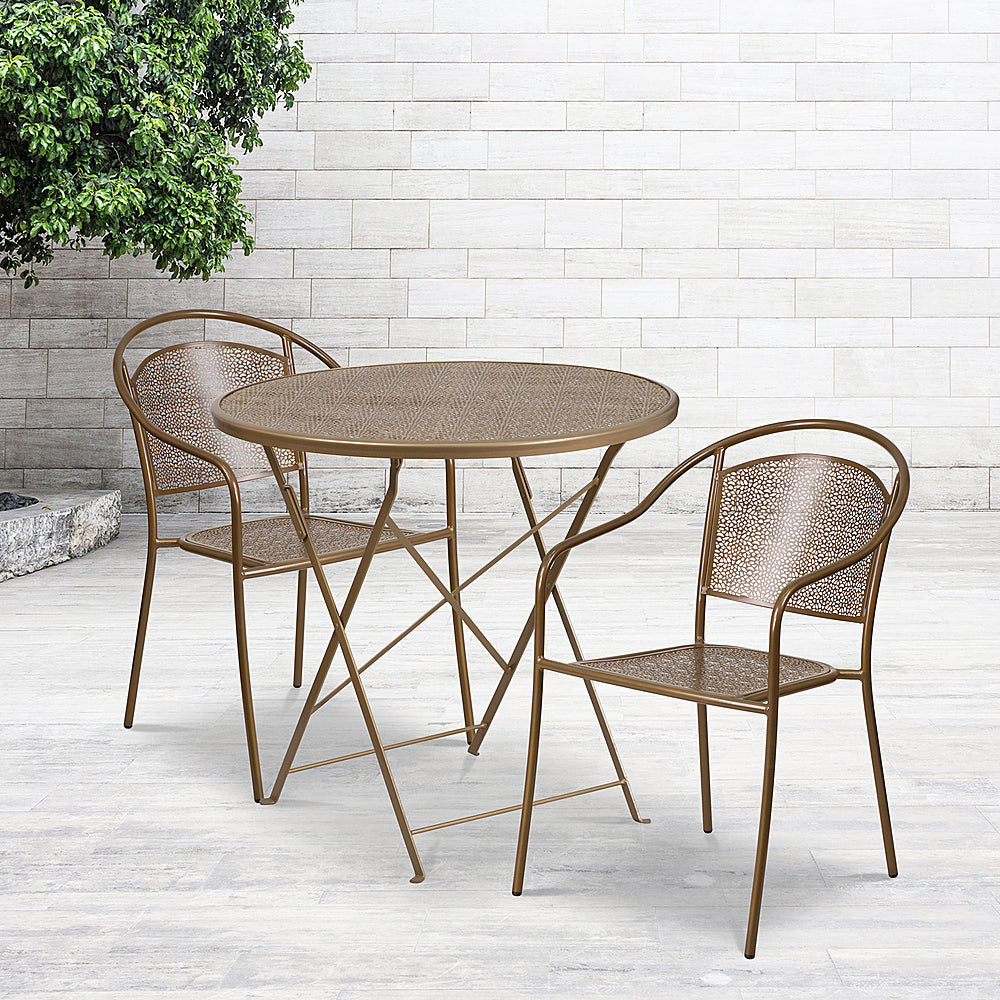 Flash Furniture - Oia Outdoor Round Contemporary Metal 3 Piece Patio Set - Gold_1