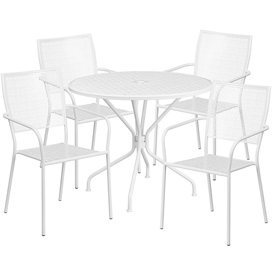 Flash Furniture - Oia Outdoor Round Contemporary Metal 5 Piece Patio Set - White_0