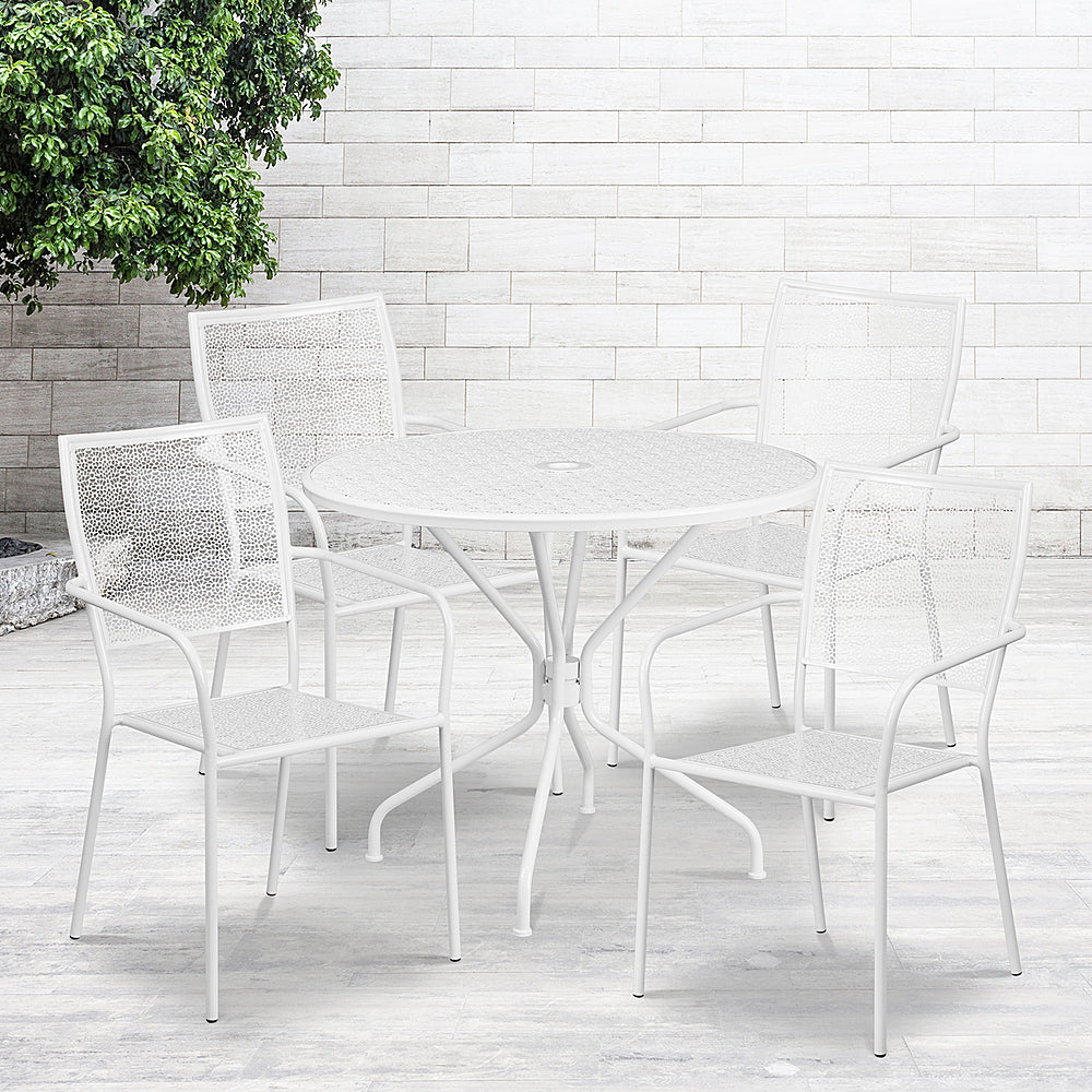 Flash Furniture - Oia Outdoor Round Contemporary Metal 5 Piece Patio Set - White_1