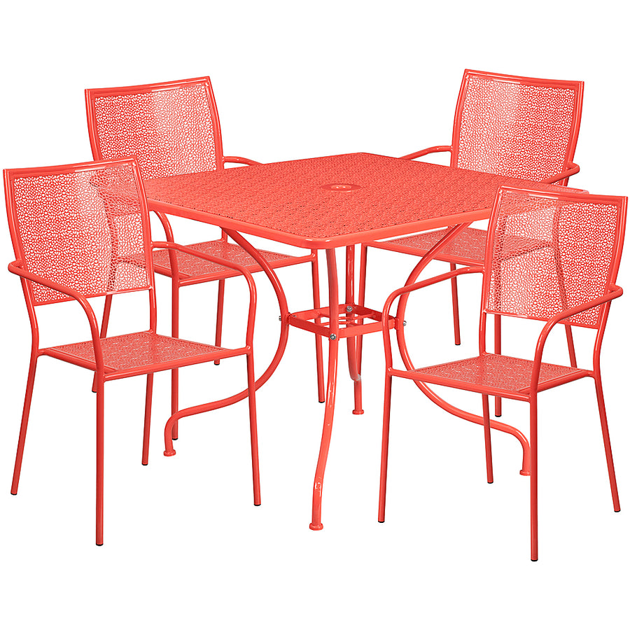 Flash Furniture - Oia Outdoor Square Contemporary Metal 5 Piece Patio Set - Coral_0