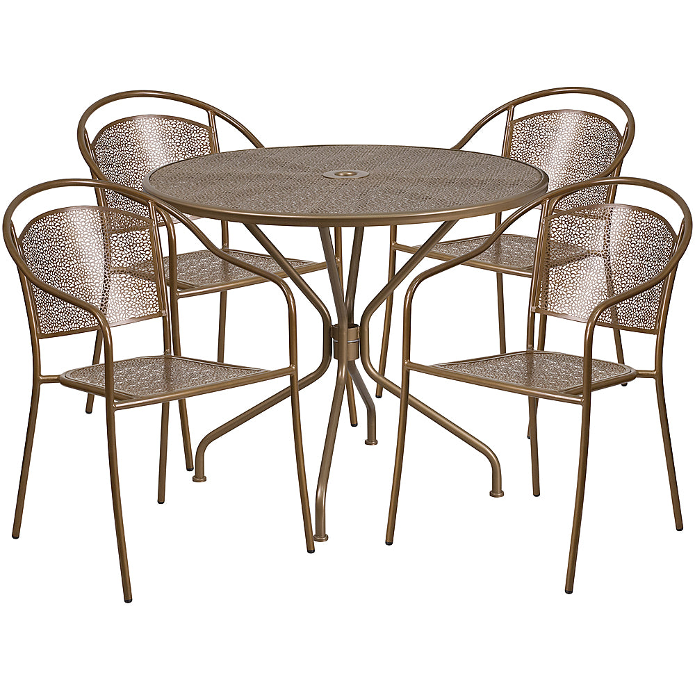Flash Furniture - Oia Outdoor Round Contemporary Metal 5 Piece Patio Set - Gold_0