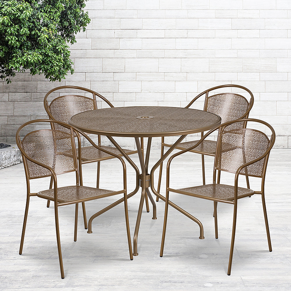 Flash Furniture - Oia Outdoor Round Contemporary Metal 5 Piece Patio Set - Gold_1
