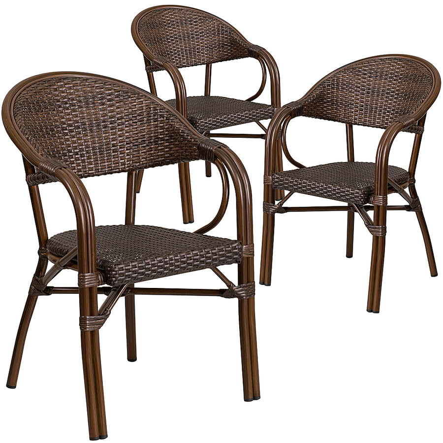 Flash Furniture - Lila Patio Chair (set of 3) - Bark Brown Rattan/Bamboo-Aluminum Frame_0