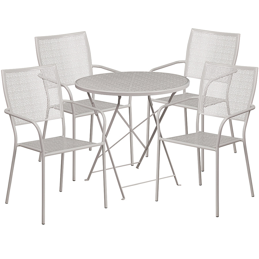 Flash Furniture - Oia Outdoor Round Contemporary Metal 5 Piece Patio Set - Light Gray_0