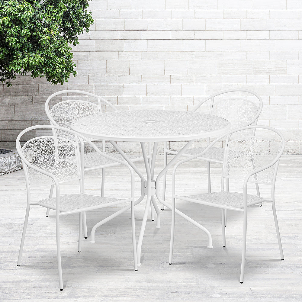 Flash Furniture - Oia Outdoor Round Contemporary Metal 5 Piece Patio Set - White_1