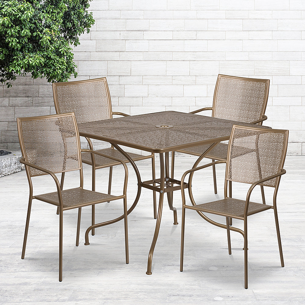 Flash Furniture - Oia Outdoor Square Contemporary Metal 5 Piece Patio Set - Gold_1
