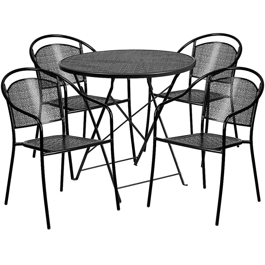Flash Furniture - Oia Outdoor Round Contemporary Metal 5 Piece Patio Set - Black_0