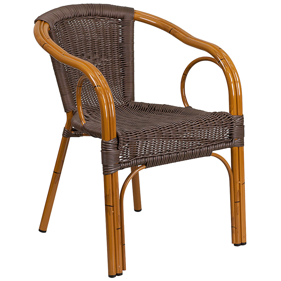 Flash Furniture - Lila Patio Chair - Dark Brown Rattan/Red Bamboo-Aluminum Frame_0